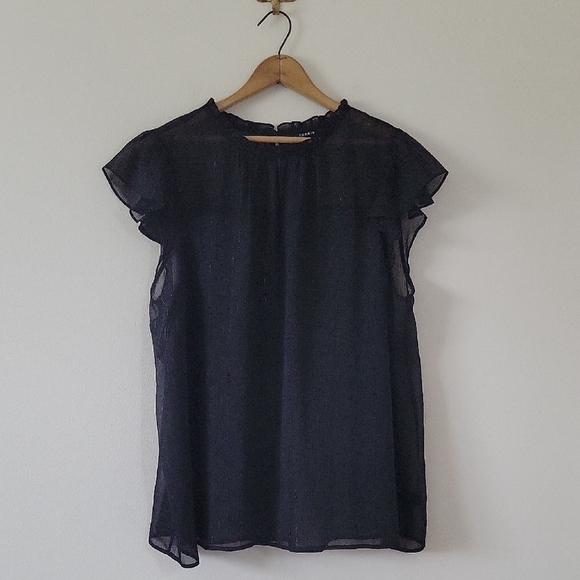 Torrid Black Sheer Short Sleeve Ruffle Neck Blouse Size 2X - Picture 1 of 8